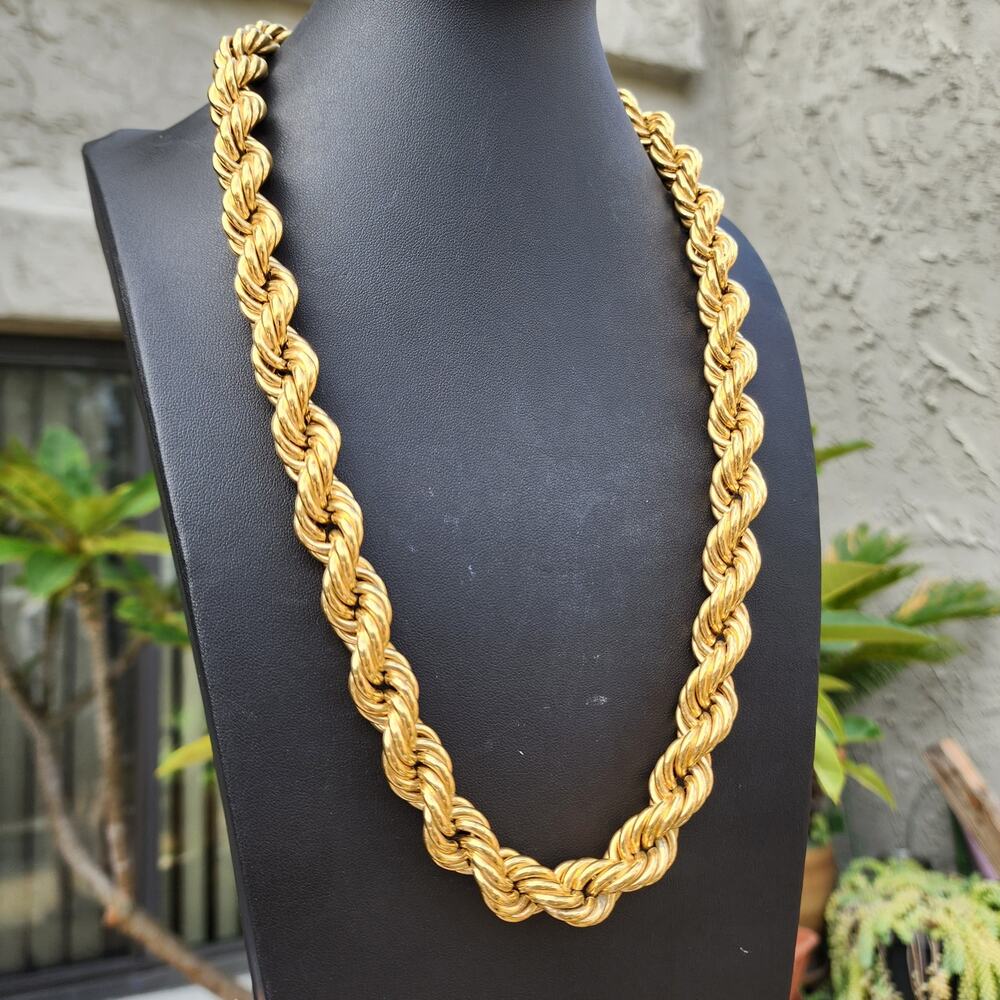 Vtg Givenchy Necklace Chunky Rope Dookie Chain 80s 90s Gold Plate Monogram Clasp - Picture 9 of 17